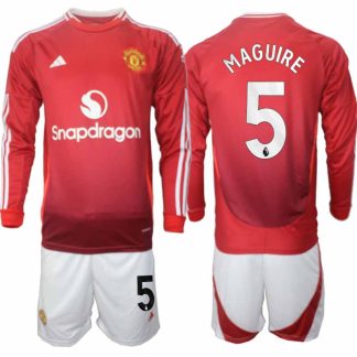 Köp Manchester United Herr Hemmatröja 2024/25 Harry Maguire 5 Fotbollsställ Långärmad (+ Shorts)