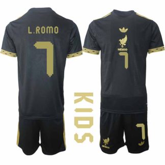 Köp Mexiko 2025 Gold Cup Fotbollströja Barn Luis Romo 7 Fotbollsklädset Kortärmad + Shorts