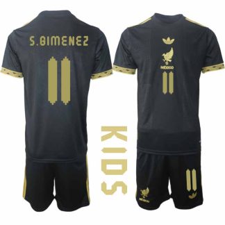 Köp Mexiko 2025 Gold Cup Fotbollströja Barn Santiago Gimenez 11 Fotbollsklädset Kortärmad + Shorts