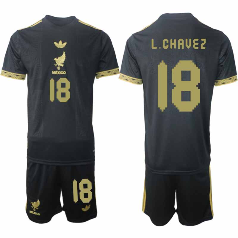 Mexiko 2025 Gold Cup Fotbollströja Barn Luis Chavez 18 Fotbollsklädset Kortärmad + Shorts
