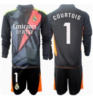 Köp Real Madrid Barn Målvakt Bortatröja 2024/25 Thibaut Courtois #1 Fotbollsklädset Långärmad Tröja + Shorts