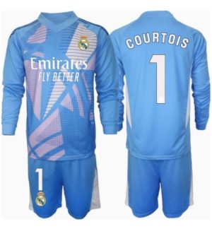 Köp Real Madrid Barn Målvakt Hemmatröja 2024/25 Thibaut Courtois #1 Fotbollsklädset Långärmad Tröja + Shorts