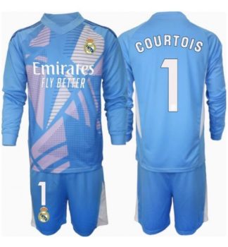 Köp Real Madrid Barn Målvakt Hemmatröja 2024/25 Thibaut Courtois #1 Fotbollsklädset Långärmad Tröja + Shorts