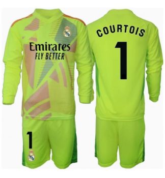 Köp Real Madrid Barn Målvakt Tredjetröja 2024/25 Thibaut Courtois #1 Fotbollsklädset Långärmad Tröja + Shorts