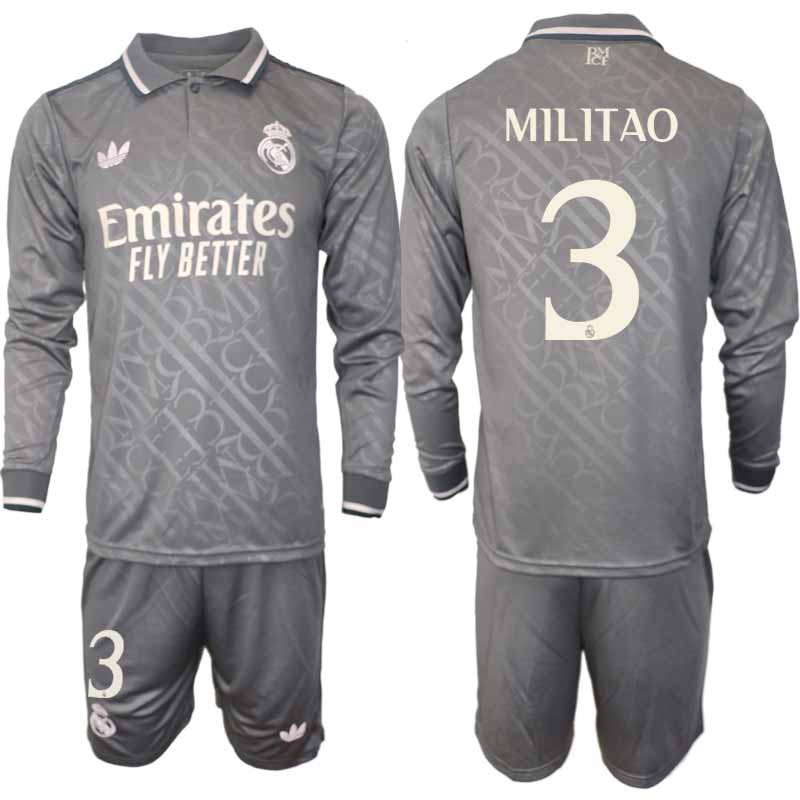 Köp Real Madrid Herr Tredjetröja 2024/25 Eder Militao 3 Fotbollsställ Långärmad (+ Shorts)