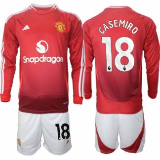 Köp Manchester United Herr Hemmatröja 2024/25 Casemiro #18 Fotbollsställ Långärmad (+ Shorts)