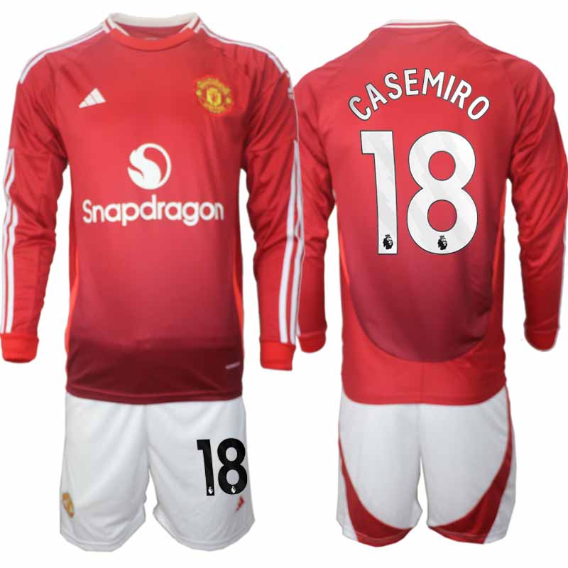 Köp Manchester United Herr Hemmatröja 2024/25 Casemiro #18 Fotbollsställ Långärmad (+ Shorts)