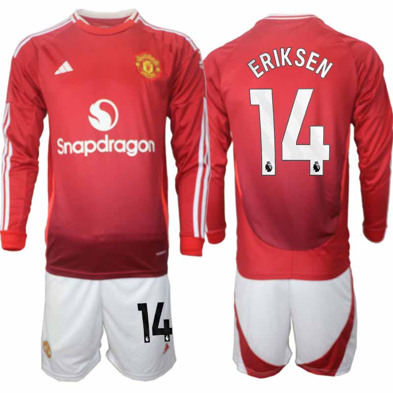 Köp Manchester United Herr Hemmatröja 2024/25 Christian Eriksen 14 Fotbollsställ Långärmad (+ Shorts)