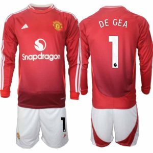 Köp Manchester United Herr Hemmatröja 2024/25 David de Gea #1 Fotbollsställ Långärmad (+ Shorts)