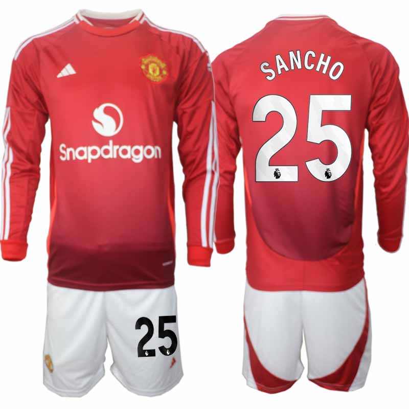 Köp Manchester United Herr Hemmatröja 2024/25 Jadon Sancho 25 Fotbollsställ Långärmad (+ Shorts)