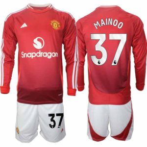 Köp Manchester United Herr Hemmatröja 2024/25 Kobbie Mainoo 37 Fotbollsställ Långärmad (+ Shorts)