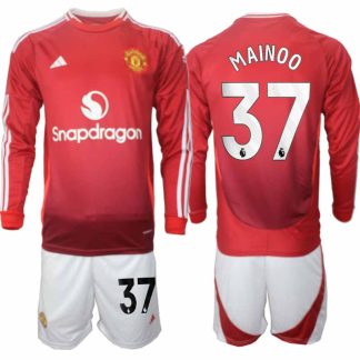 Köp Manchester United Herr Hemmatröja 2024/25 Kobbie Mainoo 37 Fotbollsställ Långärmad (+ Shorts)