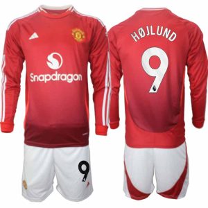 Köp Manchester United Herr Hemmatröja 2024/25 Rasmus Højlund #9 Fotbollsställ Långärmad (+ Shorts)