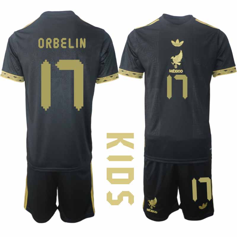 Köp Mexiko 2025 Gold Cup Fotbollströja Barn Orbelin Pineda 17 Fotbollsklädset Kortärmad + Shorts