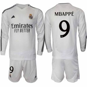 Köp Real Madrid Herr Hemmatröja 2024/25 Kylian Mbappé 9 Fotbollsställ Långärmad (+ Shorts)