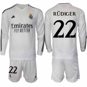 Köp Real Madrid Herr Hemmatröja 2024/25 Antonio Rüdiger 22 Fotbollsställ Långärmad (+ Shorts)