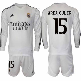 Köp Real Madrid Herr Hemmatröja 2024/25 Arda Guler 15 Fotbollsställ Långärmad (+ Shorts)