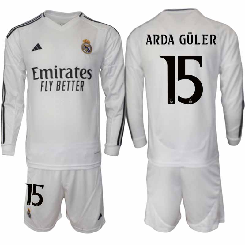 Köp Real Madrid Herr Hemmatröja 2024/25 Arda Guler 15 Fotbollsställ Långärmad (+ Shorts) 1 Köp Real Madrid Herr Hemmatröja 2024/25 Arda Guler 15 Fotbollsställ Långärmad (+ Shorts)