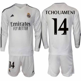 Köp Real Madrid Herr Hemmatröja 2024/25 Aurelien Tchouameni 14 Fotbollsställ Långärmad (+ Shorts)