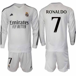 Köp Real Madrid Herr Hemmatröja 2024/25 Cristiano Ronaldo 7 Fotbollsställ Långärmad (+ Shorts)