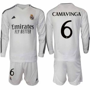 Köp Real Madrid Herr Hemmatröja 2024/25 Eduardo Camavinga 6 Fotbollsställ Långärmad (+ Shorts)