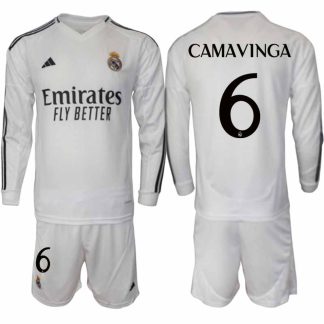 Köp Real Madrid Herr Hemmatröja 2024/25 Eduardo Camavinga 6 Fotbollsställ Långärmad (+ Shorts)