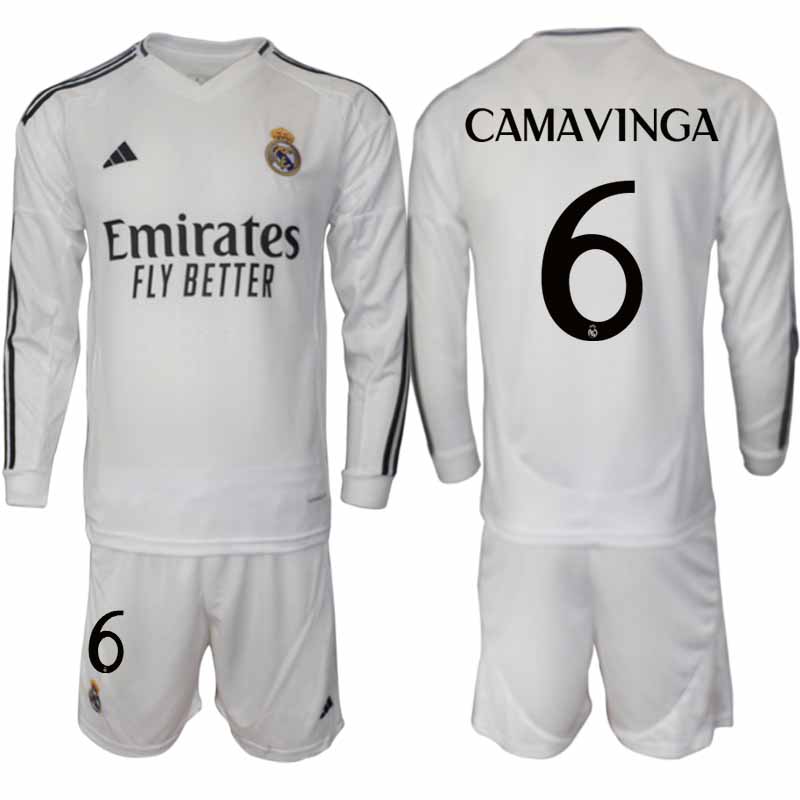 Köp Real Madrid Herr Hemmatröja 2024/25 Eduardo Camavinga 6 Fotbollsställ Långärmad (+ Shorts) 1 Köp Real Madrid Herr Hemmatröja 2024/25 Eduardo Camavinga 6 Fotbollsställ Långärmad (+ Shorts)