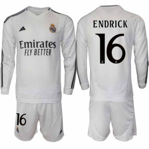 Köp Real Madrid Herr Hemmatröja 2024/25 Endrick Felipe 16 Fotbollsställ Långärmad (+ Shorts)
