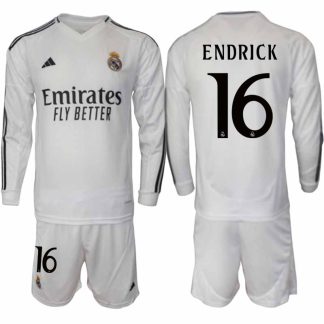 Köp Real Madrid Herr Hemmatröja 2024/25 Endrick Felipe 16 Fotbollsställ Långärmad (+ Shorts)
