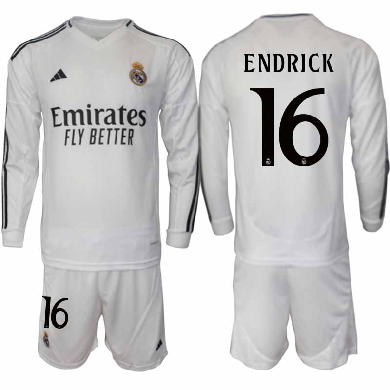 Köp Real Madrid Herr Hemmatröja 2024/25 Endrick Felipe 16 Fotbollsställ Långärmad (+ Shorts)