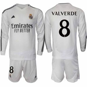 Köp Real Madrid Herr Hemmatröja 2024/25 Federico Valverde 8 Fotbollsställ Långärmad (+ Shorts)