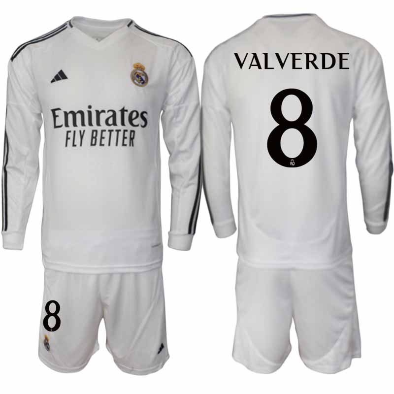 Köp Real Madrid Herr Hemmatröja 2024/25 Federico Valverde 8 Fotbollsställ Långärmad (+ Shorts) 1 Köp Real Madrid Herr Hemmatröja 2024/25 Federico Valverde 8 Fotbollsställ Långärmad (+ Shorts)