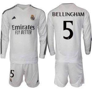 Köp Real Madrid Herr Hemmatröja 2024/25 Jude Bellingham 5 Fotbollsställ Långärmad (+ Shorts)