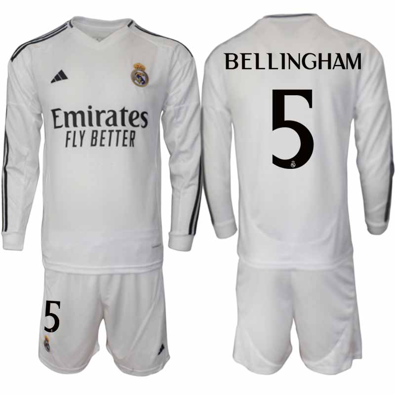 Köp Real Madrid Herr Hemmatröja 2024/25 Jude Bellingham 5 Fotbollsställ Långärmad (+ Shorts)