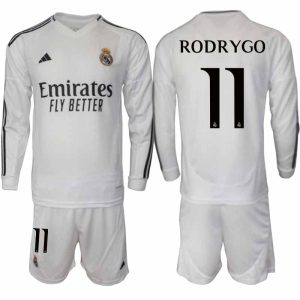 Köp Real Madrid Herr Hemmatröja 2024/25 Rodrygo 11 Fotbollsställ Långärmad (+ Shorts)
