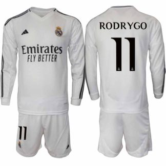 Köp Real Madrid Herr Hemmatröja 2024/25 Rodrygo 11 Fotbollsställ Långärmad (+ Shorts)