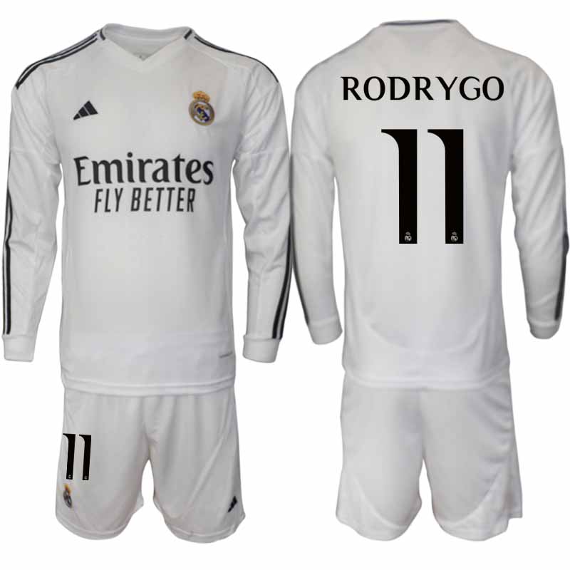 Köp Real Madrid Herr Hemmatröja 2024/25 Rodrygo 11 Fotbollsställ Långärmad (+ Shorts) 1 Köp Real Madrid Herr Hemmatröja 2024/25 Rodrygo 11 Fotbollsställ Långärmad (+ Shorts)