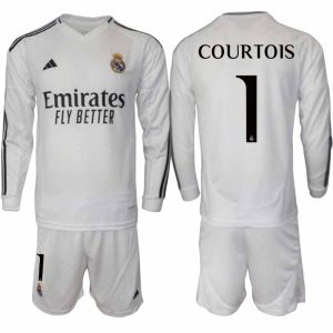 Köp Real Madrid Herr Hemmatröja 2024/25 Thibaut Courtois 1 Fotbollsställ Långärmad (+ Shorts)