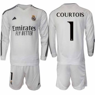 Köp Real Madrid Herr Hemmatröja 2024/25 Thibaut Courtois 1 Fotbollsställ Långärmad (+ Shorts)