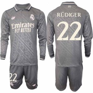 Köp Real Madrid Herr Tredjetröja 2024/25 Antonio Rüdiger 22 Fotbollsställ Långärmad (+ Shorts)