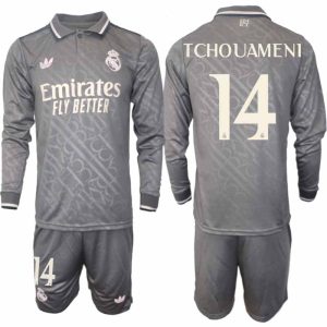 Köp Real Madrid Herr Tredjetröja 2024/25 Aurelien Tchouameni 14 Fotbollsställ Långärmad (+ Shorts)