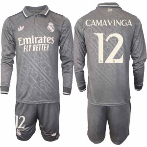 Köp Real Madrid Herr Tredjetröja 2024/25 Eduardo Camavinga 12 Fotbollsställ Långärmad (+ Shorts)
