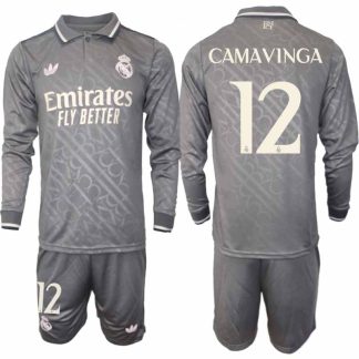 Köp Real Madrid Herr Tredjetröja 2024/25 Eduardo Camavinga 12 Fotbollsställ Långärmad (+ Shorts)