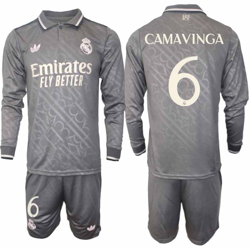 Köp Real Madrid Herr Tredjetröja 2024/25 Eduardo Camavinga 6 Fotbollsställ Långärmad (+ Shorts) 1 Köp Real Madrid Herr Tredjetröja 2024/25 Eduardo Camavinga 6 Fotbollsställ Långärmad (+ Shorts)