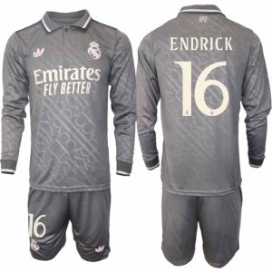 Köp Real Madrid Herr Tredjetröja 2024/25 Endrick Felipe 16 Fotbollsställ Långärmad (+ Shorts)