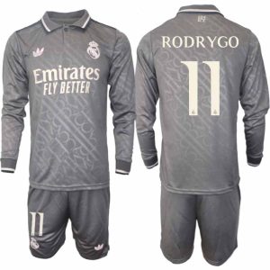 Köp Real Madrid Herr Tredjetröja 2024/25 Rodrygo 11 Fotbollsställ Långärmad (+ Shorts)