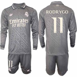 Köp Real Madrid Herr Tredjetröja 2024/25 Rodrygo 11 Fotbollsställ Långärmad (+ Shorts)