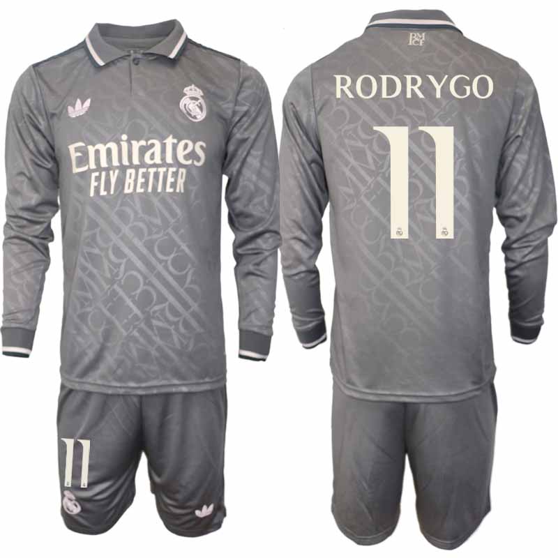 Köp Real Madrid Herr Tredjetröja 2024/25 Rodrygo 11 Fotbollsställ Långärmad (+ Shorts) 1 Köp Real Madrid Herr Tredjetröja 2024/25 Rodrygo 11 Fotbollsställ Långärmad (+ Shorts)