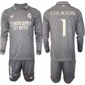 Köp Real Madrid Herr Tredjetröja 2024/25 Thibaut Courtois 1 Fotbollsställ Långärmad (+ Shorts)