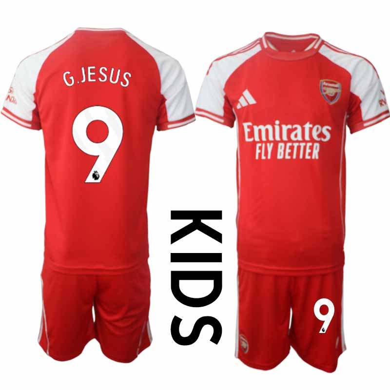 Arsenal Barn Hemmatröja 2025/26 Gabriel Jesus 9 Kortärmad Fotbollsställ med Shorts